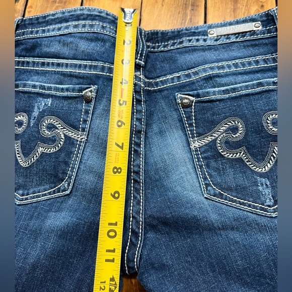 Rerock Express Womens 12 Low Rise Boot Cut Jeans Dark Wash Embroidered Y2K 32x30 - Picture 11 of 13